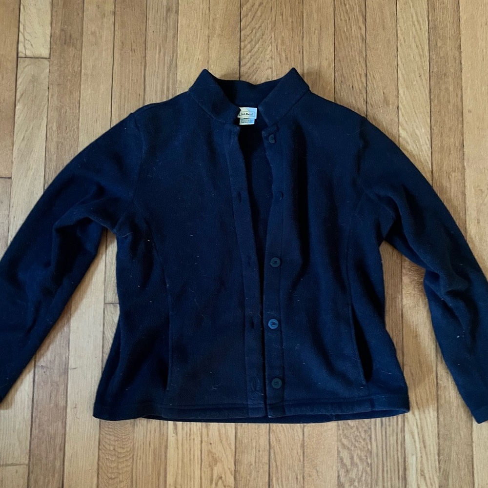 L.L. Bean Black Fleece Button-Up Lightweight Jacket